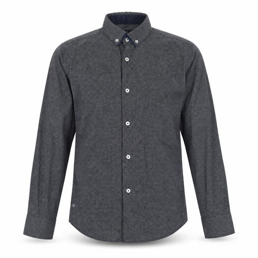 Front view of Next men’s black polka dot button-up, size L