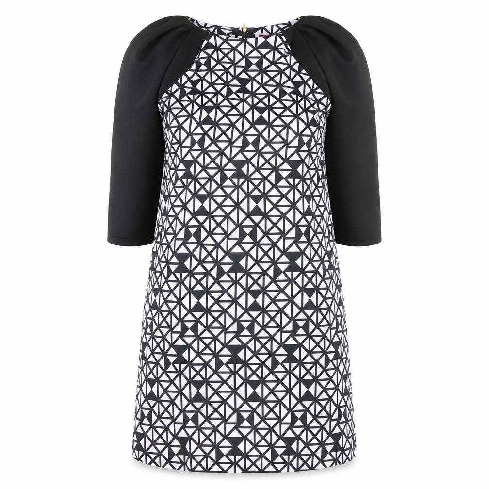 Boohoo Womens Black Geometric  A-Line  Size 12  - Balloon sleeve