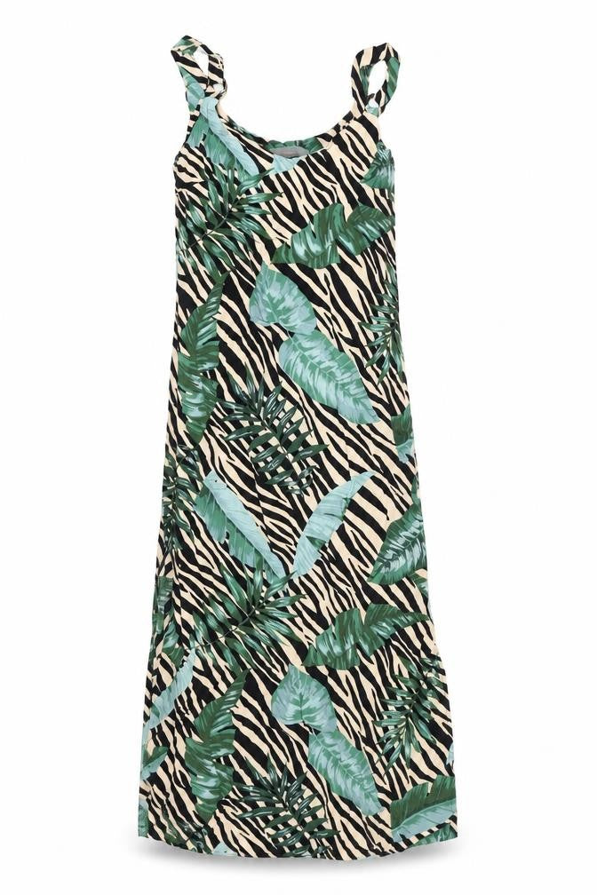 Front view of Dorothy Perkins women’s black striped maxi, size UK 8