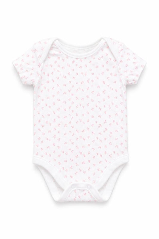 Front view of Nutmeg Baby White Floral Babygrow One-Piece, size 0-3, Months