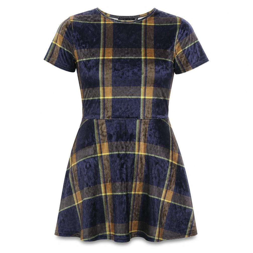 Look of the day Womens Multicoloured Plaid Velour T-Shirt Dress  Size 10