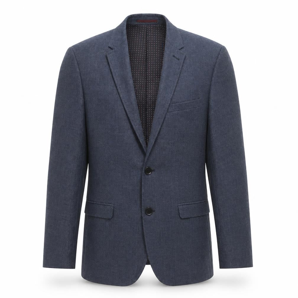 Front view of Harry Brown men’s blue geometric jacket suit jacket, size 38