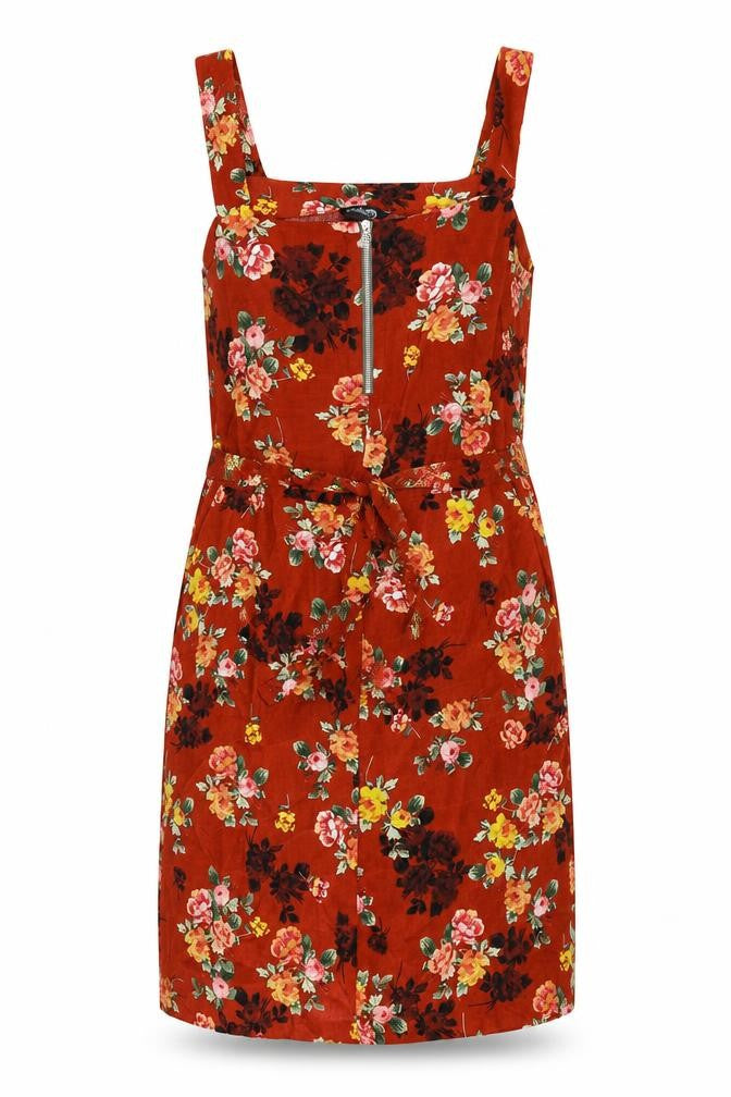 Front view of Blue Chameleon women’s red floral a-line, size UK 12