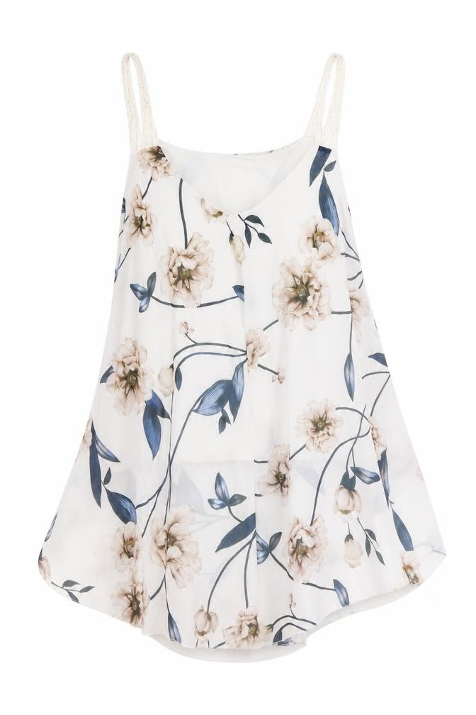 Front view of Preworn women’s white floral basic blouse, size S