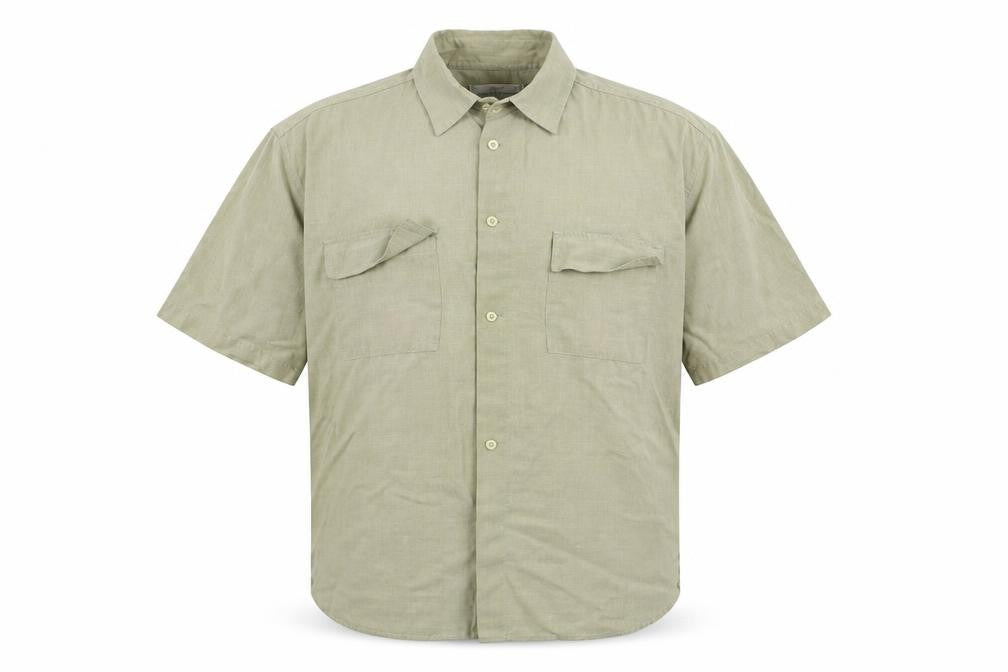 Front view of Marks & Spencer men’s beige button-up, size L