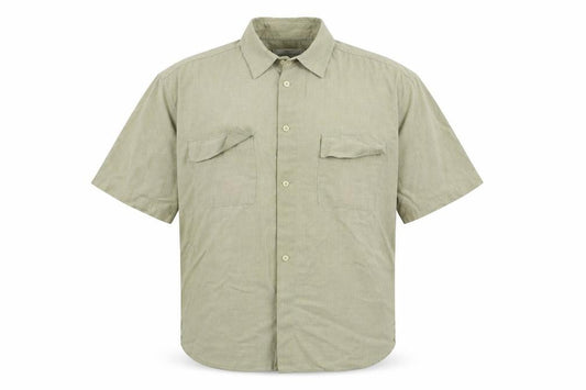 Front view of Marks & Spencer men’s beige button-up, size L