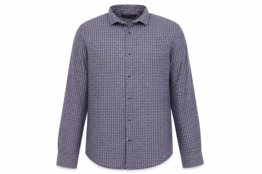 Front view of Primark men’s blue check button-up, size 16