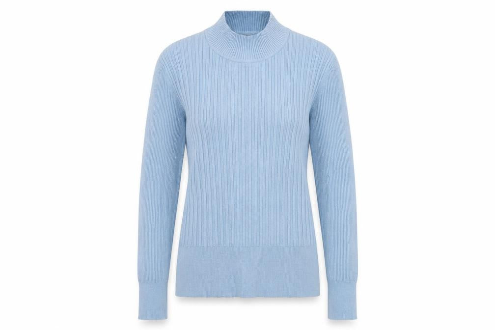 Front view of Marks & Spencer women’s blue jumper, size UK 12