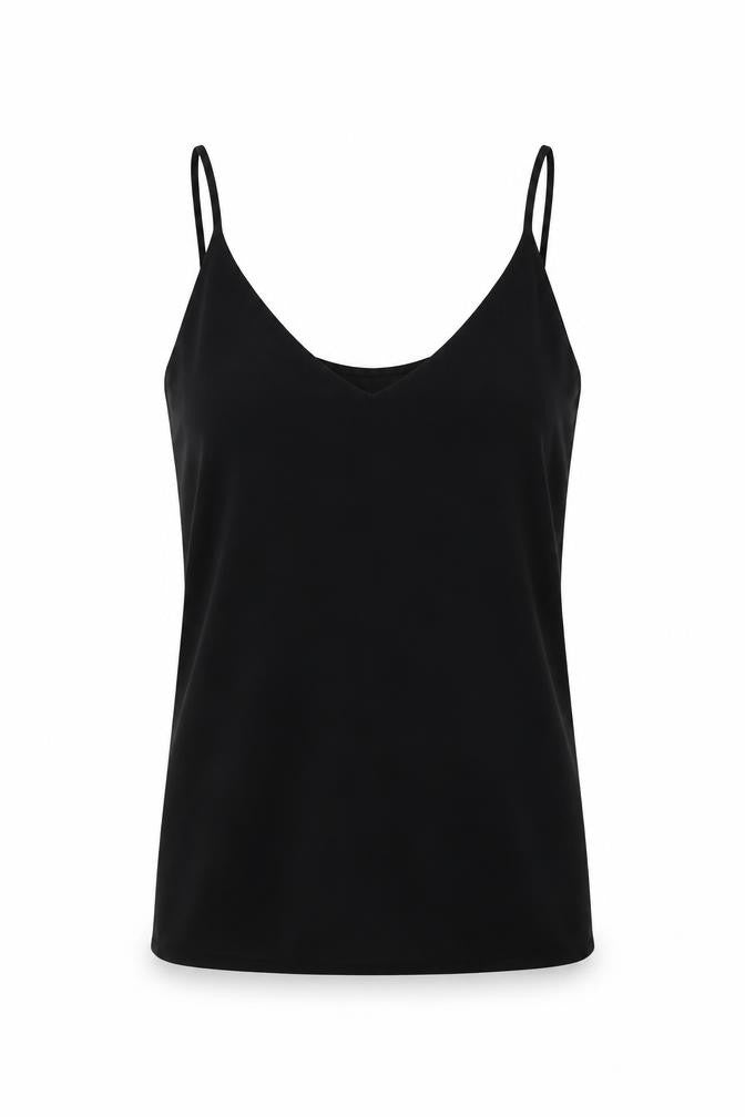 Front view of Topshop women’s black basic tank, size UK 6