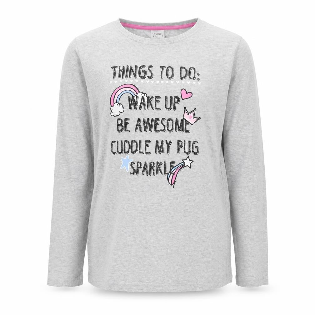 Front view of Pep&Co girls’ grey solid top pyjama top, size 11-12, years