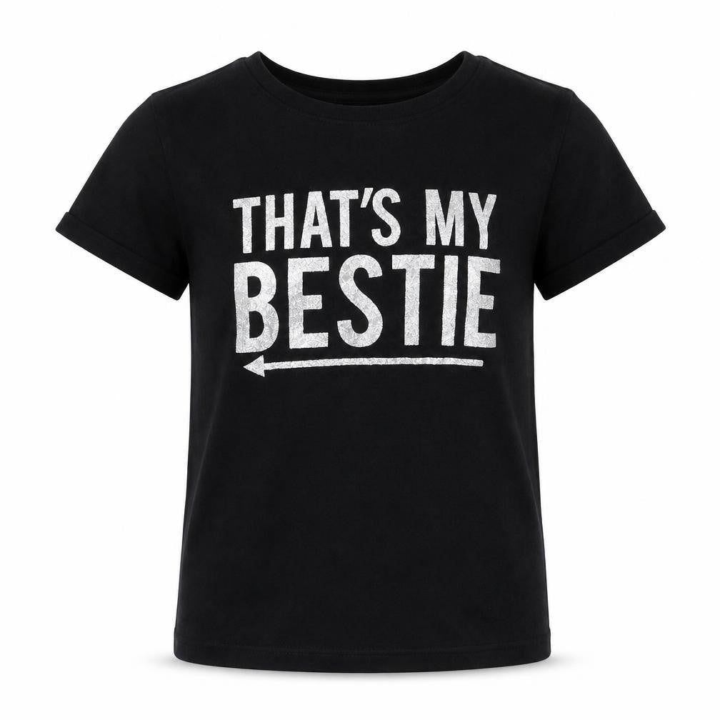 Front view of Primark girls’ black basic t-shirt, size 10-11, years