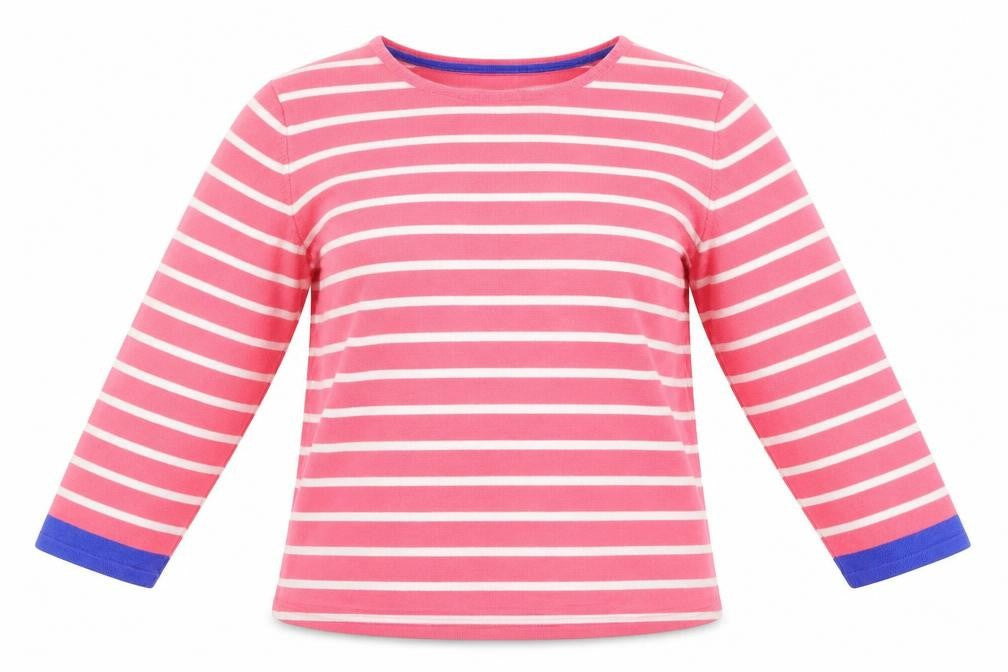 Front view of Hepburn women’s pink striped jumper, size L