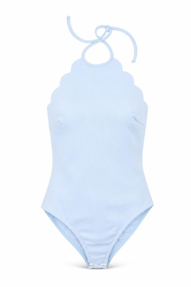 Front view of Boohoo women’s blue leotard one-piece, size UK 6