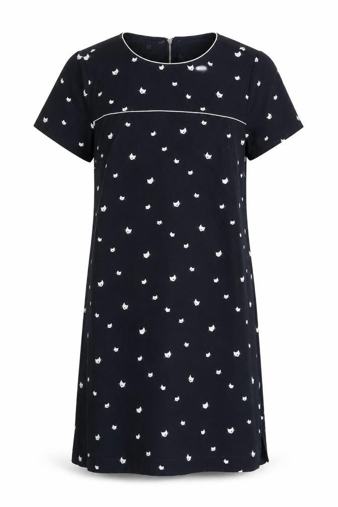 Front view of Louche women’s black slip dress, size UK 12