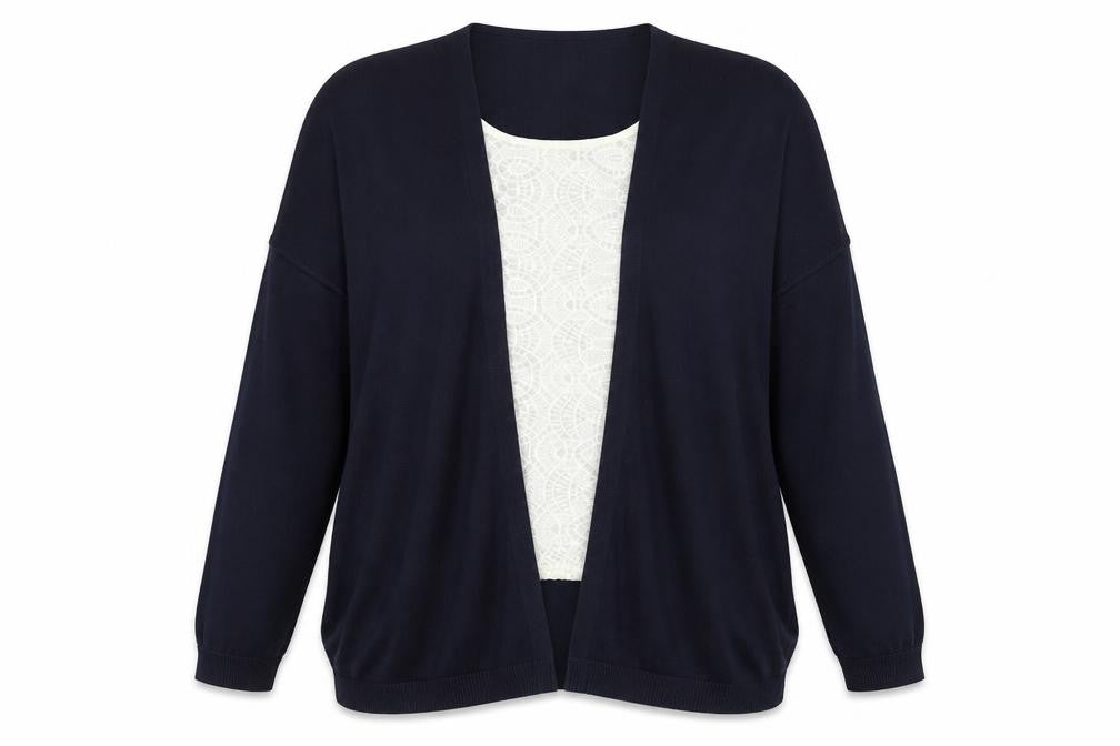 Front view of Marks & Spencer women’s blue knit jumper, size UK 16