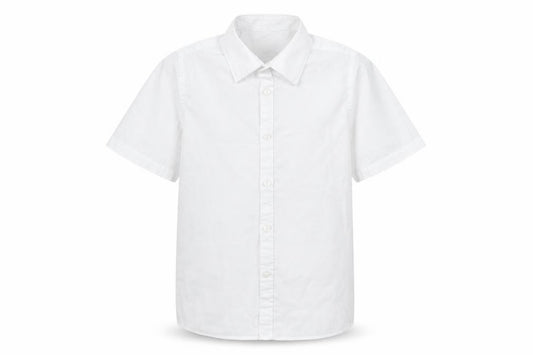 Front view of Marks & Spencer boys’ white basic button-up, size 8-9, years