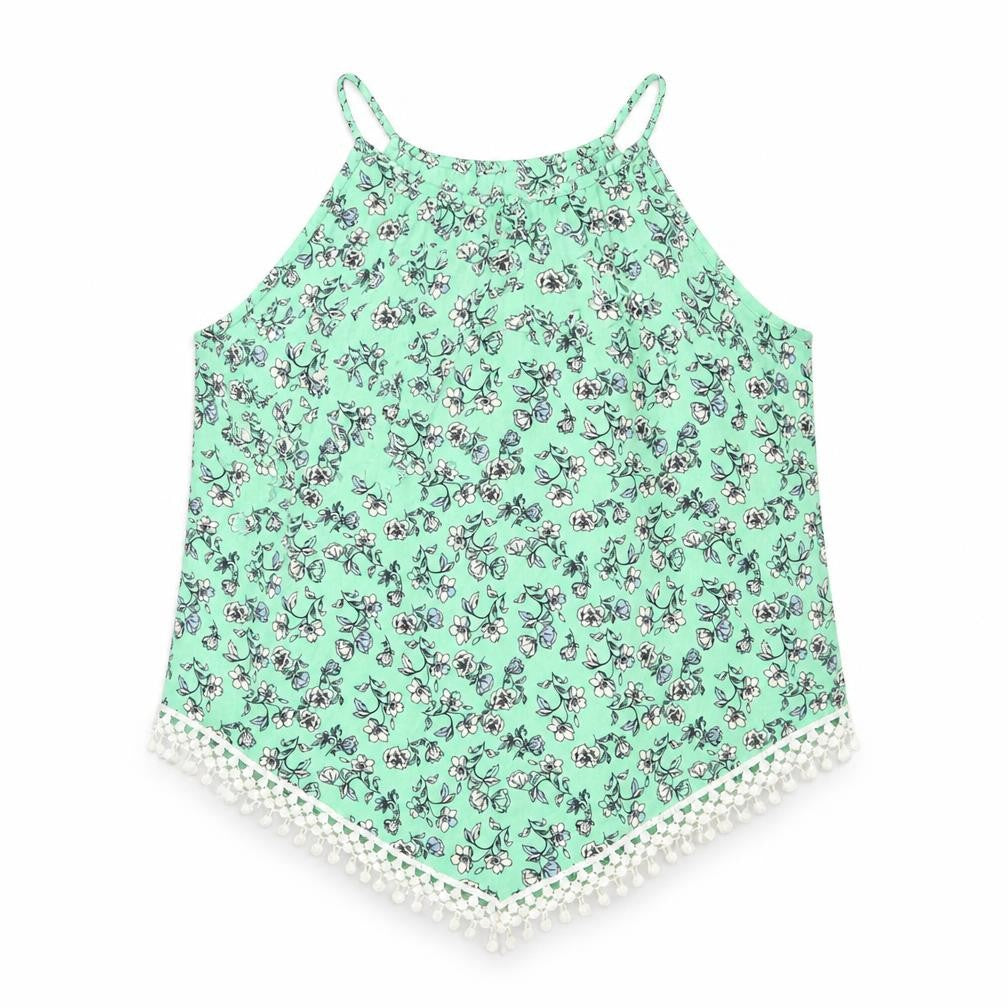 Front view of H&M women’s green floral camisole blouse, size UK 6