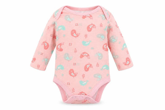 Front view of F&F Baby Pink Camouflage Romper One-Piece, size 0-3, Months - Bird Print