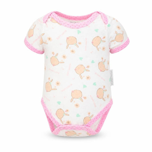Front view of Nursery Rhyme Baby White Romper One-Piece, size 0-3, Months - Bunnies