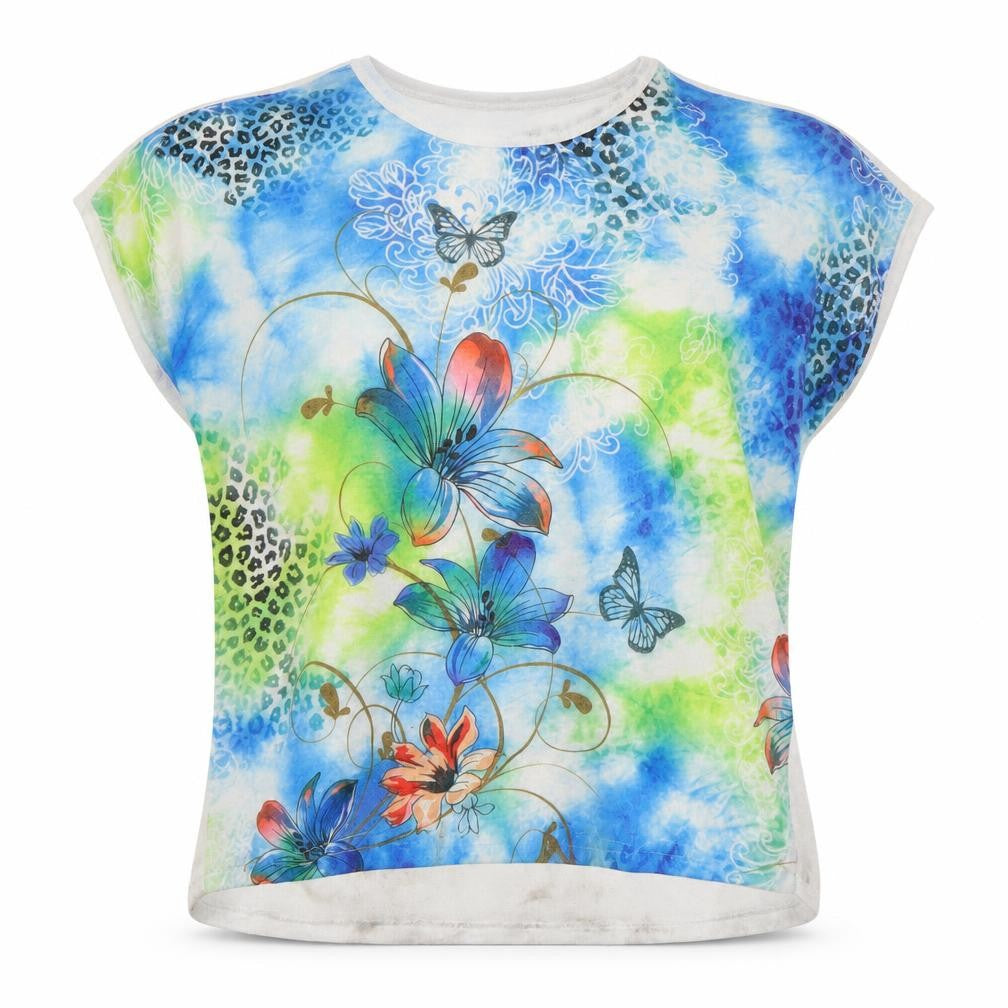 Front view of Izabel LONDON women’s multicoloured basic t-shirt, size UK 10