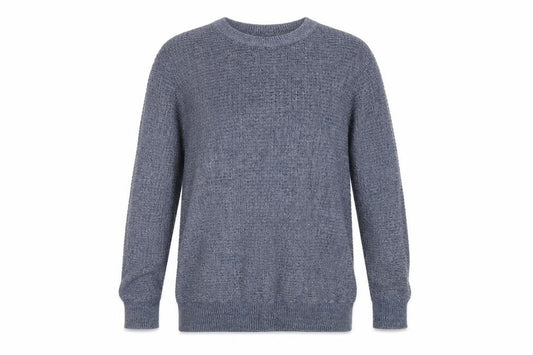 Front view of H&M men’s blue jumper, size M