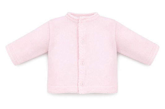 Front view of Dandelion Baby Pink Cardigan Jumper, size 0-3, Months