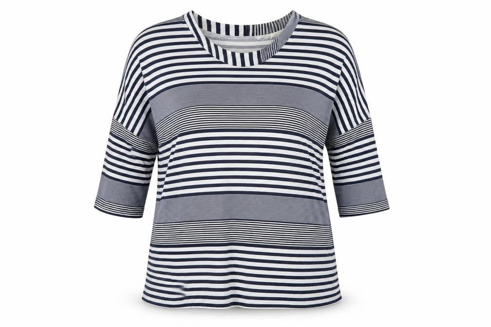Adini Womens Blue Striped  Basic T-Shirt Size M