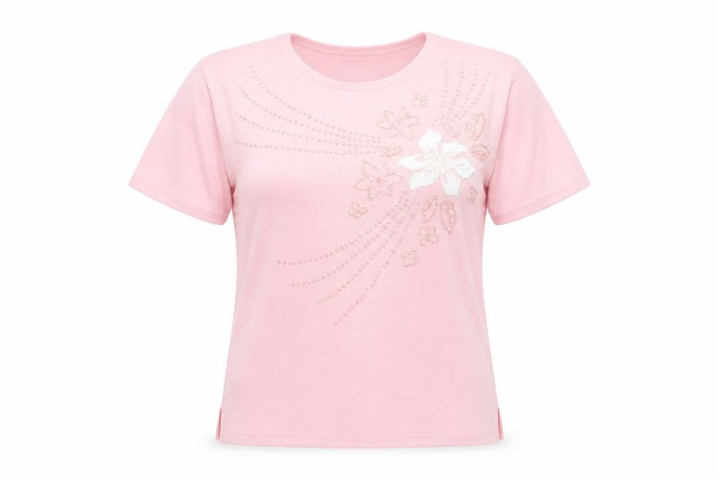 Front view of Pure & Natural women’s pink basic t-shirt, size UK 10