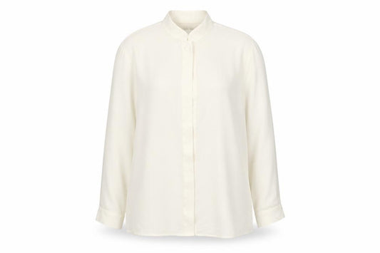 Front view of Laura Gribby women’s white basic button-up, size UK 10