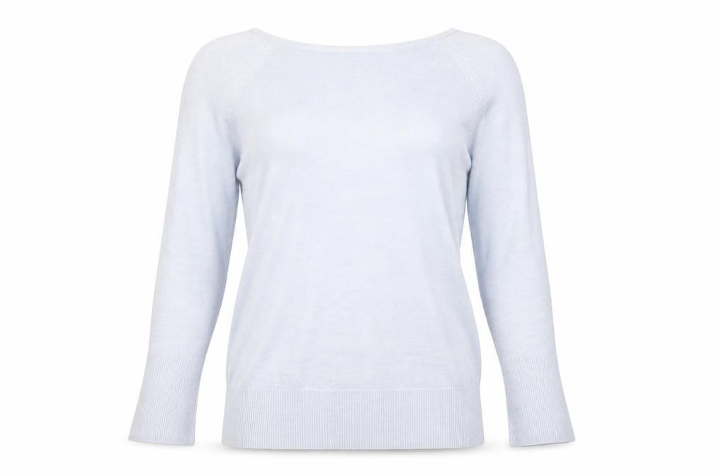 Front view of Next women’s blue knit jumper, size UK 10