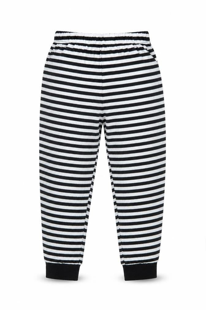 Front view of Matalan girls’ black striped capri pyjama pants, size 5, years