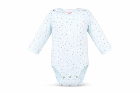 Front view of Carter's girls’ blue fair isle babygrow one-piece, size 0-3, months