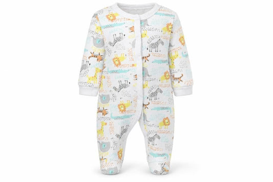 Front view of Watch Me Grow Baby White Geometric Babydoll One Piece, size 0-3, Months