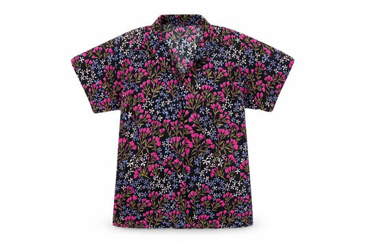 Front view of bambie house women’s multicoloured floral basic button-up, size UK 10