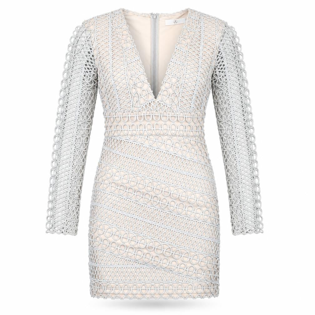 Front view of Missguided women’s grey pencil dress, size UK 10