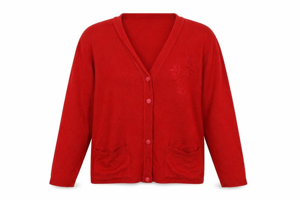 Care Womens Red  Knit Cardigan Jumper Size L