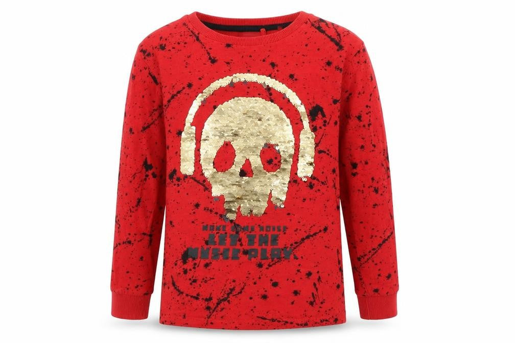 Front view of Next boys’ red polka dot basic t-shirt, size 6, years - reversible sequins