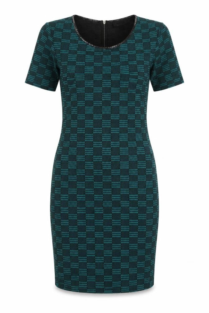 Front view of Topshop women’s green geometric bodycon, size UK 6
