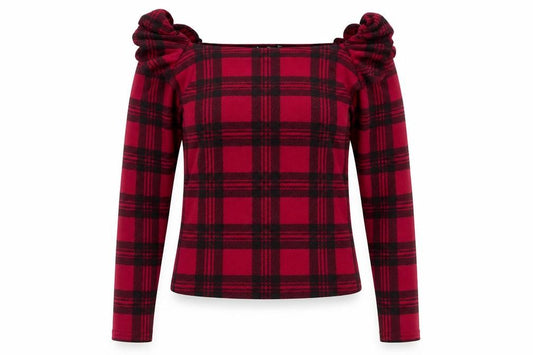 Front view of Boohoo women’s multicoloured check basic blouse, size UK 6