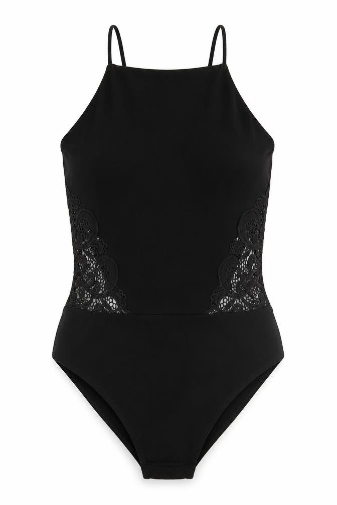 Front view of Missguided women’s black flecked bodysuit one-piece, size UK 6