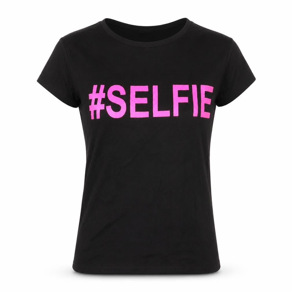 Front view of missi london women’s black basic t-shirt, size S