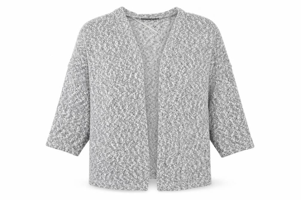 Front view of Atmosphere women’s grey knit cardigan jumper, size XS