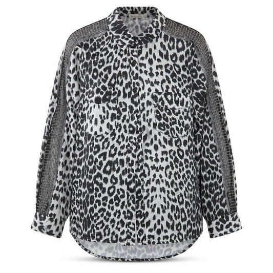 Front view of Exquiss women’s multicoloured animal print basic button-up, size L