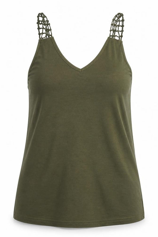 Front view of Preworn women’s green basic tank, size M