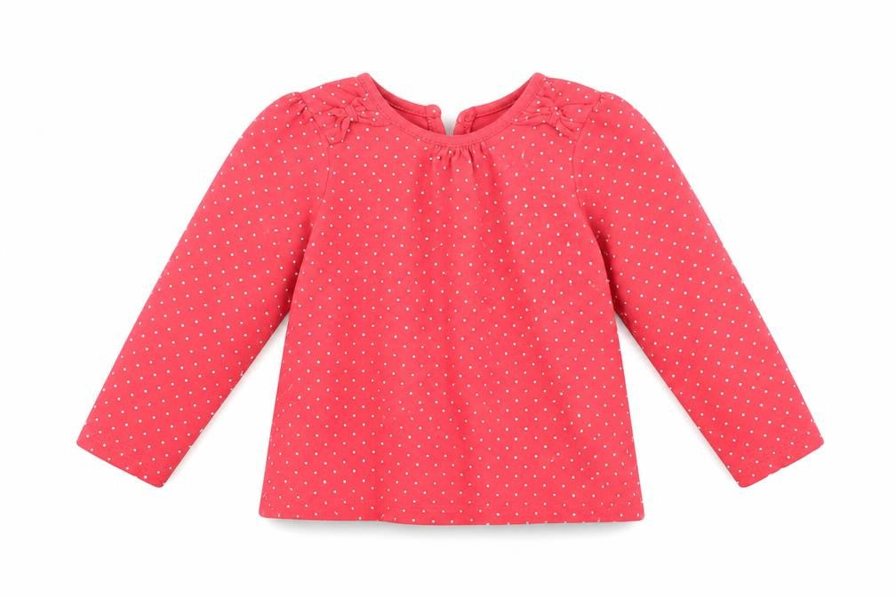 Front view of George girls’ red spotted basic t-shirt, size 18-24, months