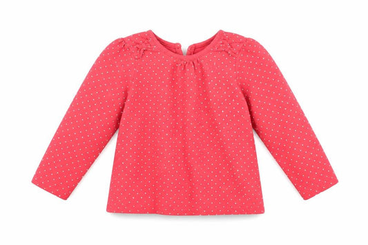 Front view of George girls’ red spotted basic t-shirt, size 18-24, months