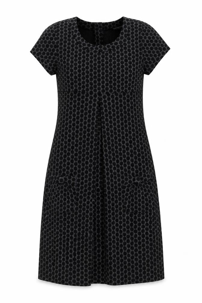 Front view of En Focus Studio women’s grey polka dot a-line, size UK 4