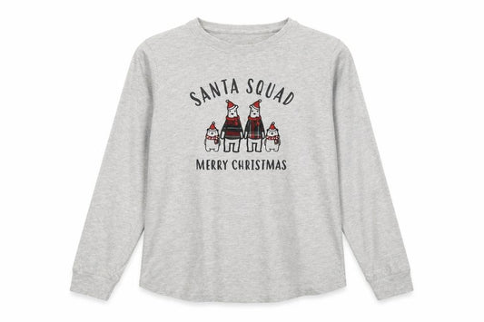 Front view of Avenue women’s grey pyjama top, size S, - christmas