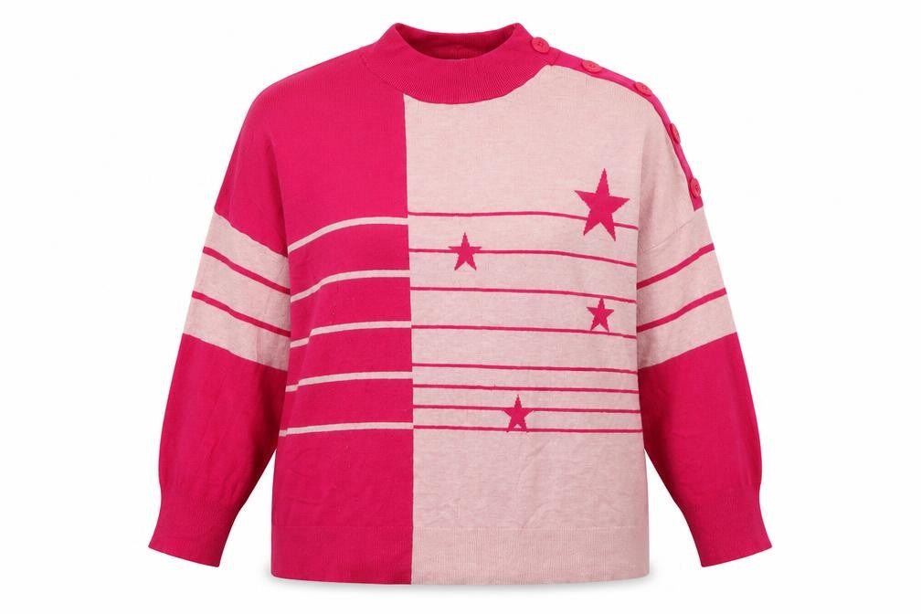 Front view of njext women’s pink striped pullover sweatshirt, size XL