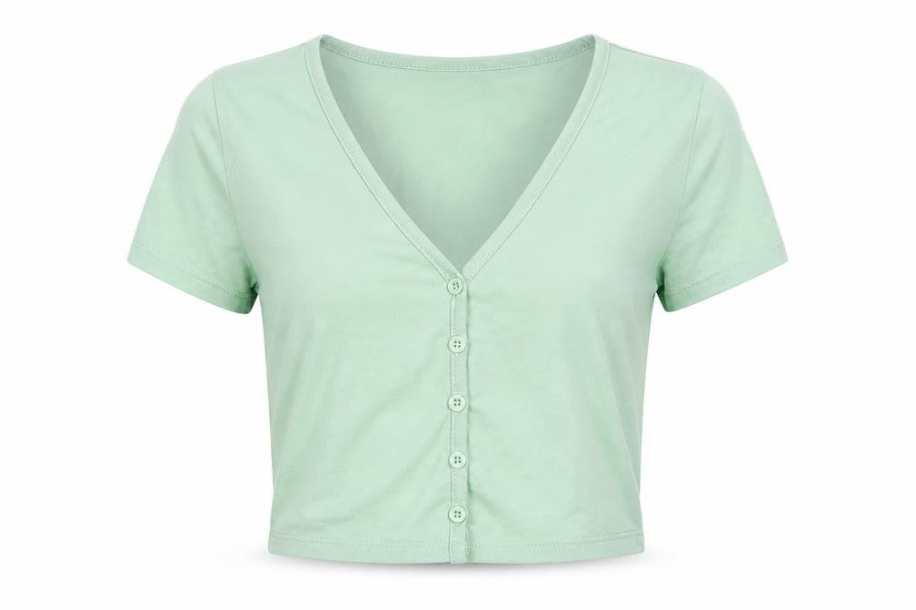 Front view of SHEIN women’s green basic t-shirt, size XS